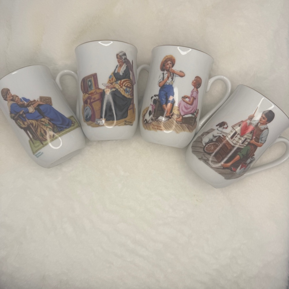 Vintage Norman Rockwell Collectible Mug Set | Americana Coffee Cups | Set of 4